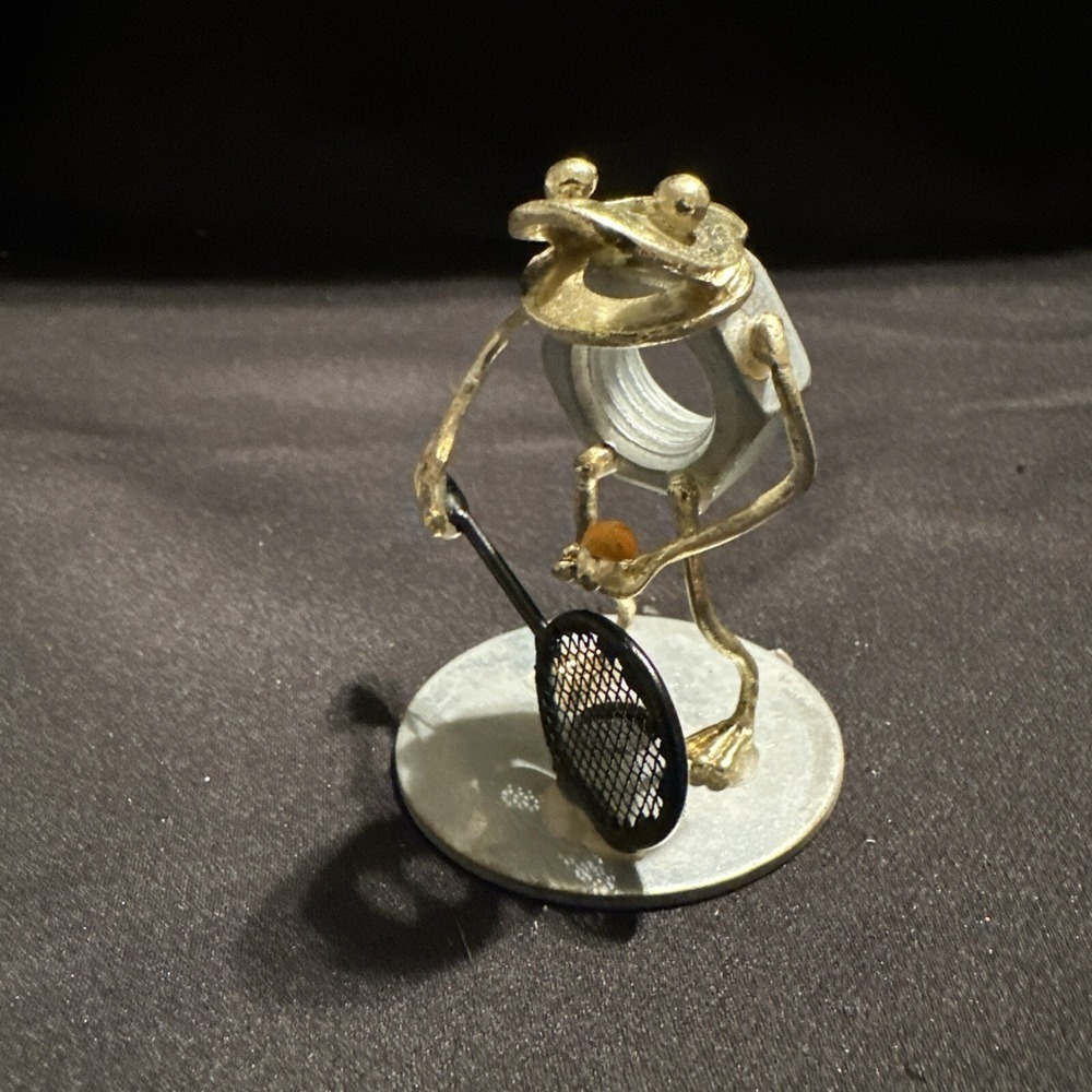 Vtg 2000 Arthur Ward Tennis Player Frog Sculpture Nuts Bolts Sports Reproduction